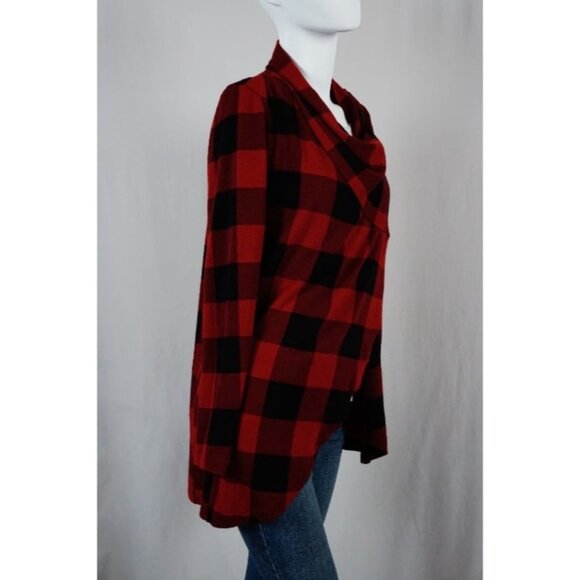 The Limited Buffalo Check Plaid Cardigan Poncho Wrap Black Red Size Small - Picture 2 of 8